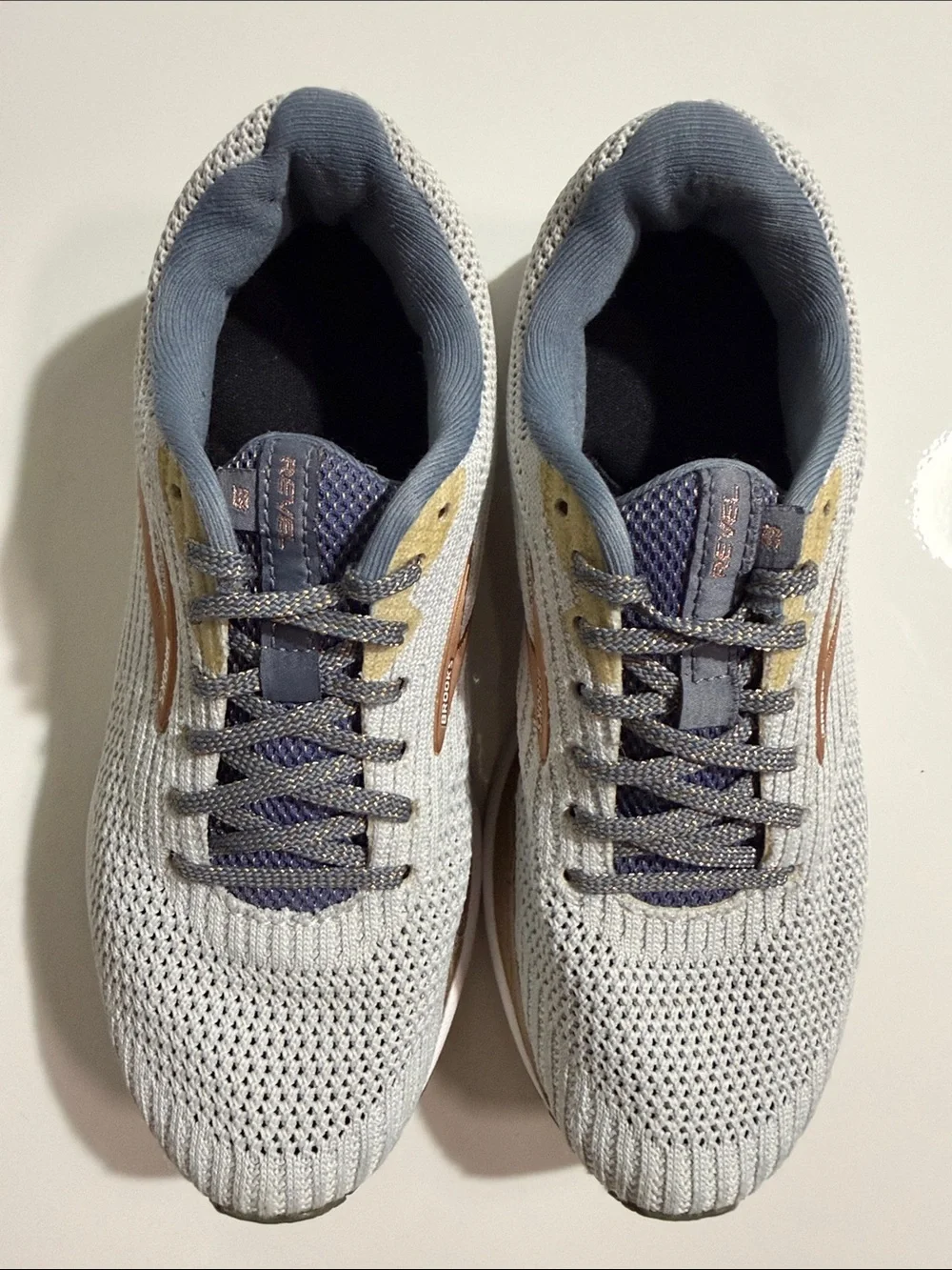 Brooks Revel 3 Running Shoes Gray Flint Stone Pale Gold Knit Women's Size 7
